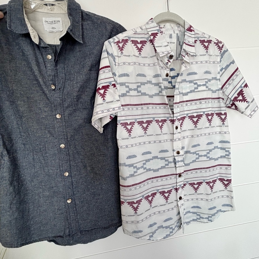 On the Byas Blue and Aztec Printed Casual Button Down Shirts Bundle Size Small
